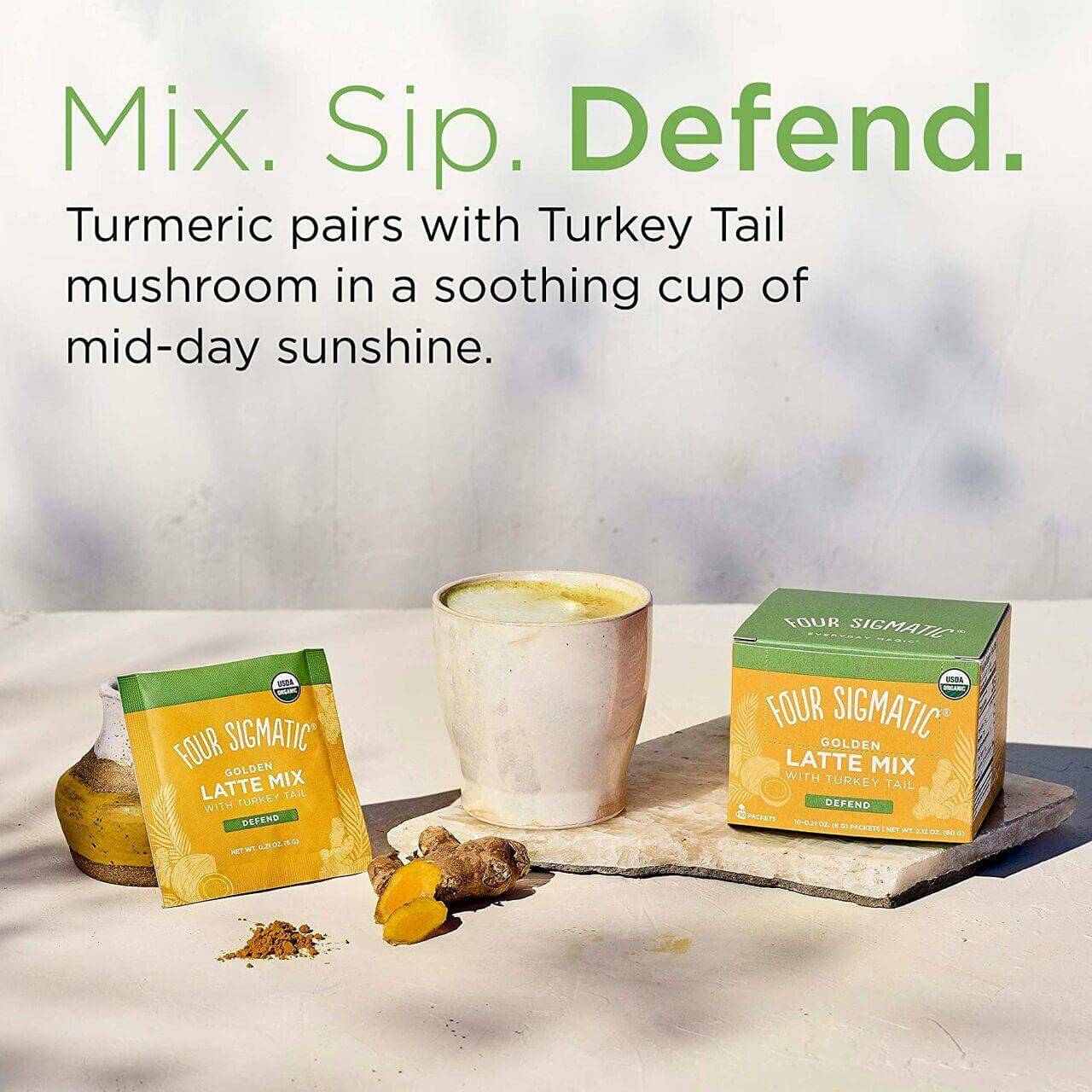 Four Sigmatic Golden Latte Mix with Turkey Tail and Turmeric 10 X 6 g sachets 60 Grams - Nutrition Plus