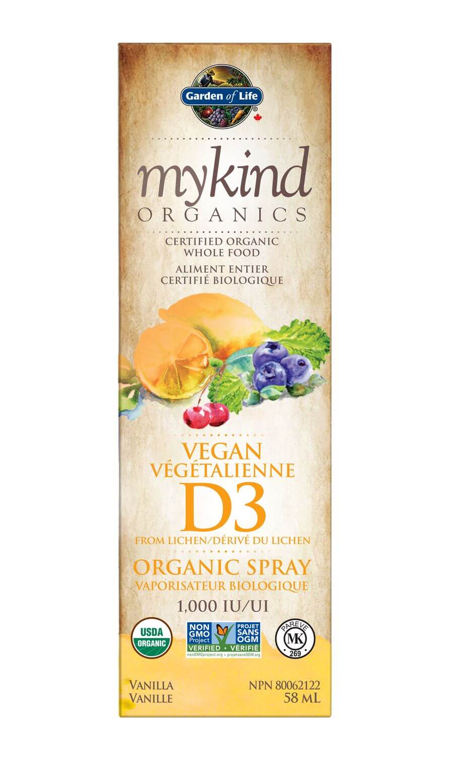 Garden Of Life Mykind Organic Vitamin D3 Spray 58 mL Vanilla - Nutrition Plus