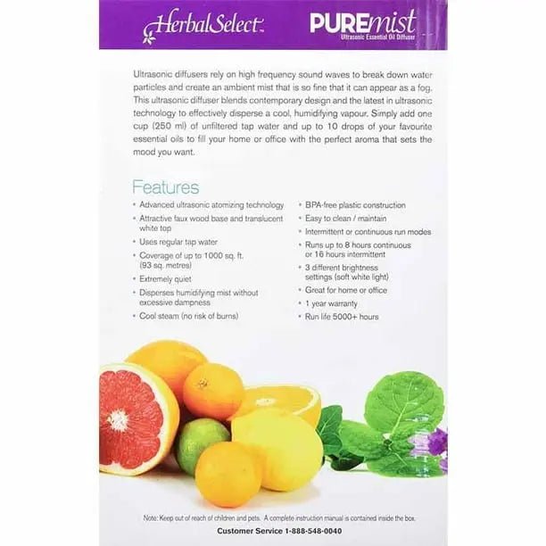 Herbal Select PUREmist Ultrasonic Essential Oil Diffuser - Nutrition Plus