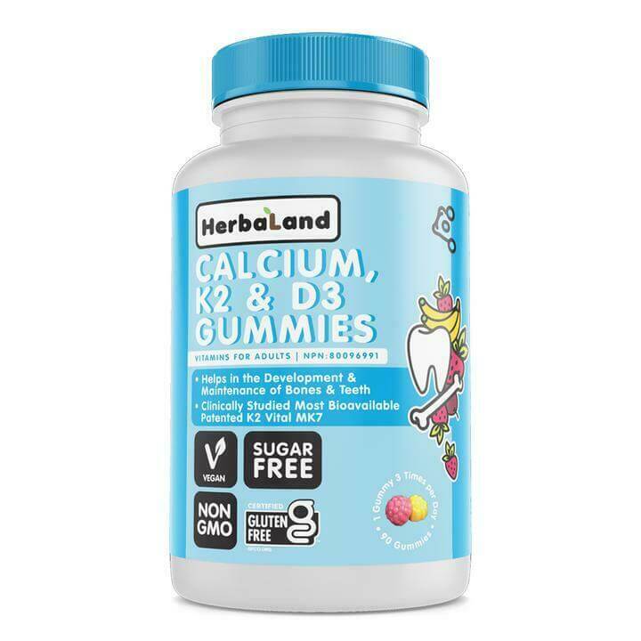 Herbaland Calcium, K2 & D3 90 Gummies for Adults (Sugar-Free) - Nutrition Plus