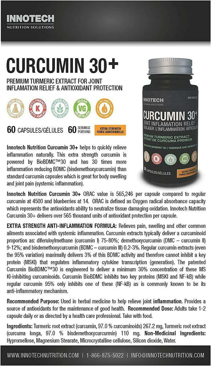 Innotech Nutrition Curcumin 30+ Joint Inflammation Relief 60 Capsules - Nutrition Plus