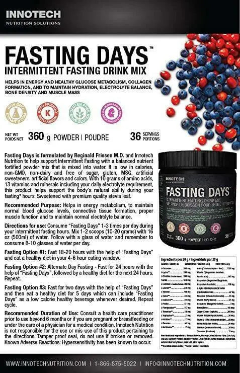 Innotech Nutrition Fasting Days 360 Grams Powder, Intermittent Fasting –  Nutrition Plus