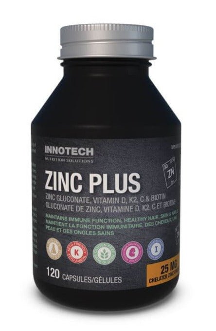 Innotech Nutrition Zinc Plus – Zinc, Vitamins D, C, K2 and Biotin – 120 Capsules - Nutrition Plus