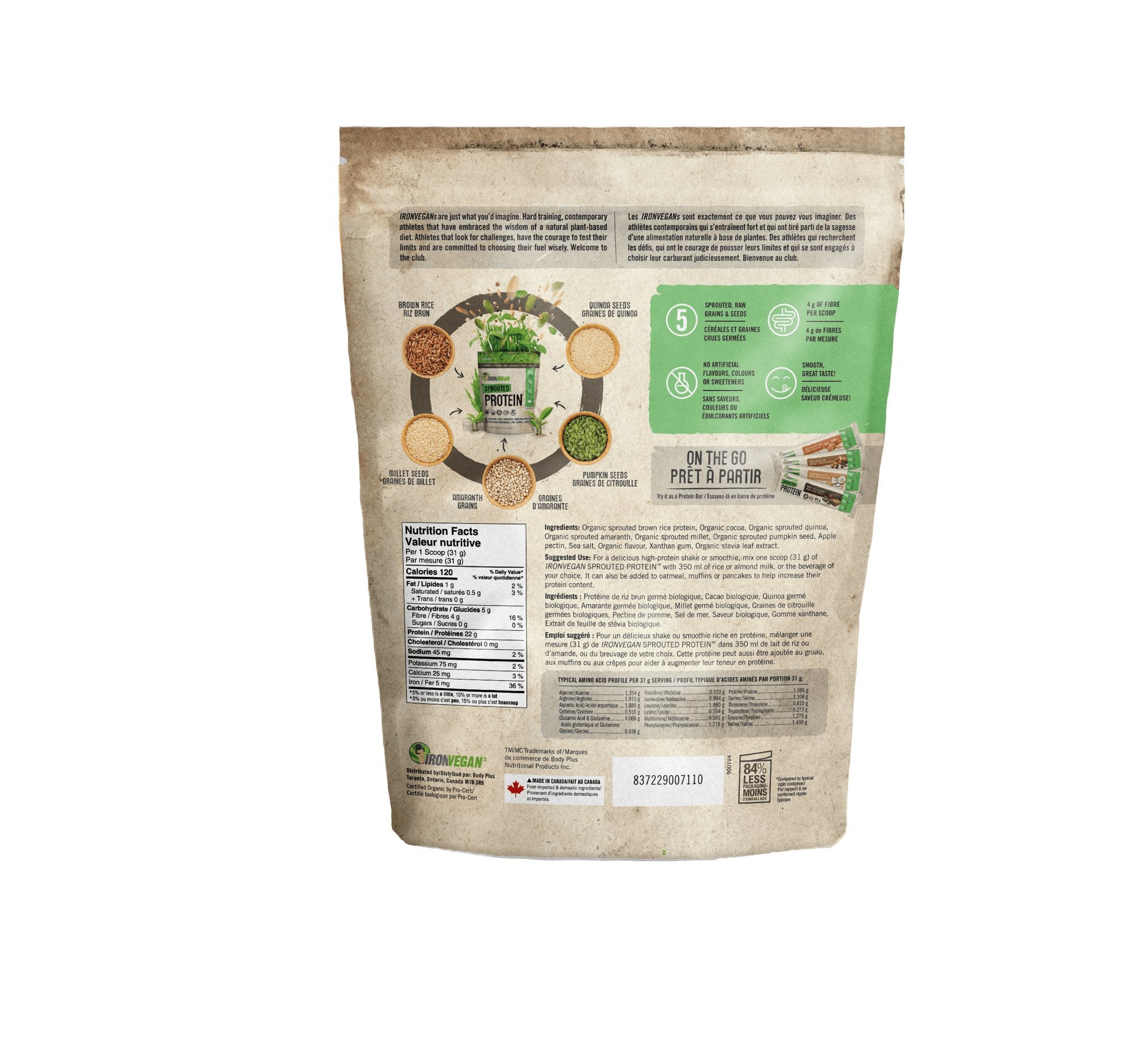 Iron Vegan Sprouted Protein - Natural Chocolate 1 kg - Nutrition Plus