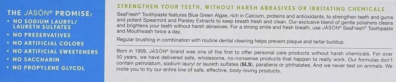 Jason Sea Fresh® Strengthening ToothPaste Deep Sea Spearmint 170 Grams - Nutrition Plus