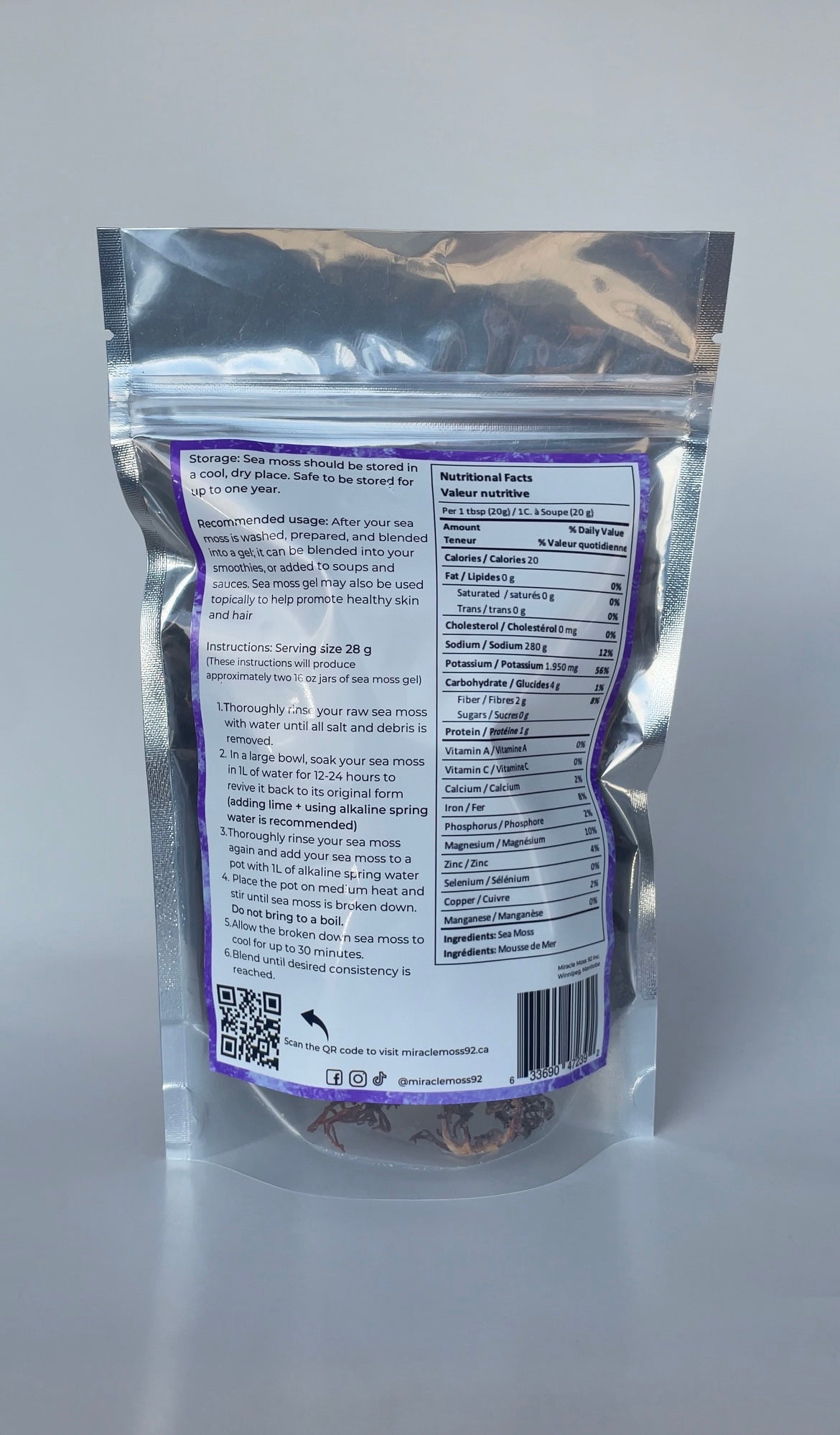 Miracle Moss 92 Purple Dry Sea Moss 112 Grams - Nutrition Plus