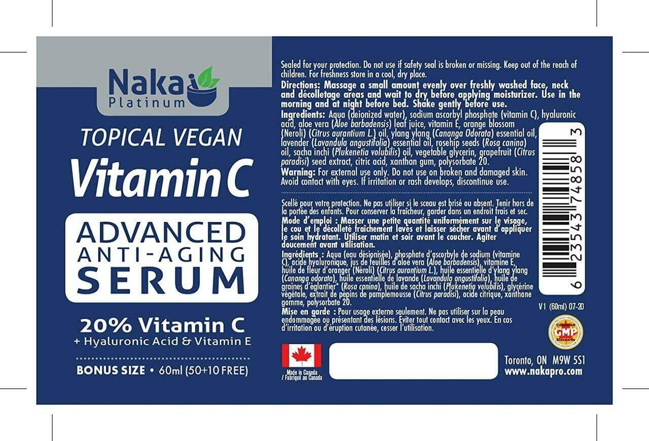 Naka Topical Vegan Vitamin C Serum 60mL, Anti-Aging - Nutrition Plus