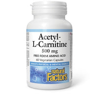 Thumbnail for Natural Factors Acetyle-L-Carnitine 500mg 60 Veg Capsules - Nutrition Plus