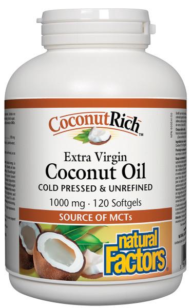 Natural Factors CoconutRich Extra Virgin Coconut Oil 120 Softgels - Nutrition Plus