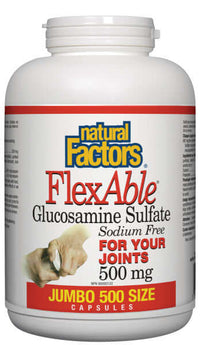 Thumbnail for Natural Factors FlexAble Glucosamine Sulfate 500mg 500 Capsules - Nutrition Plus