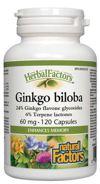 Thumbnail for Natural Factors Ginkgo biloba 60 mg 120 Capsules - Nutrition Plus