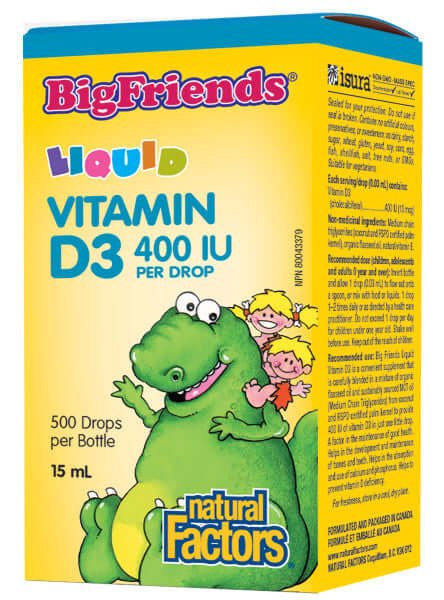 Natural Factors Liquid Vitamin D3 400 IU per drop, Big Friends 15 mL - Nutrition Plus