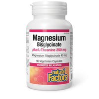 Thumbnail for Natural Factors Magnesium Bisglycinate plus L-Theanine 250mg 90 Veg Capsules - Nutrition Plus