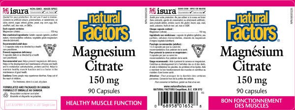 Natural Factors Magnesium Citrate 150mg 90 Capsules - Nutrition Plus