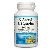 Thumbnail for Natural Factors N-Acetyl-L-Cysteine NAC 500mg 90 Veg Capsules - Nutrition Plus