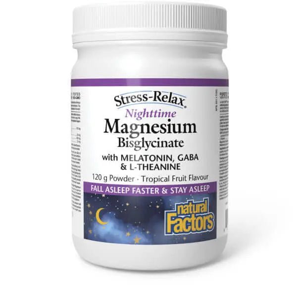 Natural Factors Nighttime Magnesium Bisglycinate Stress Relax 120 Grams - Nutrition Plus