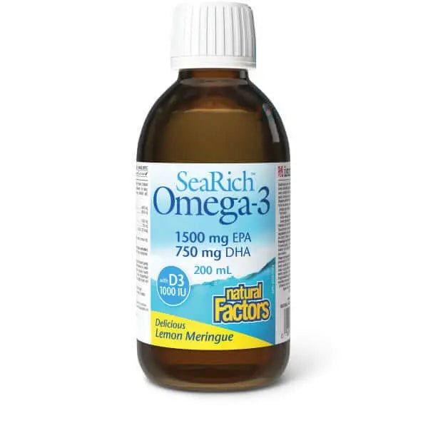 Natural Factors Omega-3 with D3 1500 mg EPA/750 mg DHA, Lemon Meringue, 200mL - Nutrition Plus
