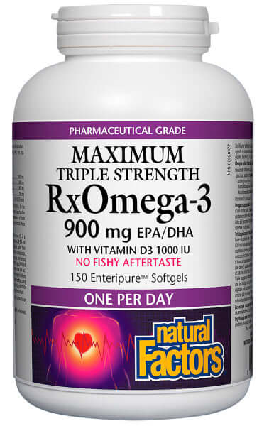 Natural Factors RxOmega-3 with Vitamin D3 Maximum Triple Strength 900mg 150 Softgels - Nutrition Plus