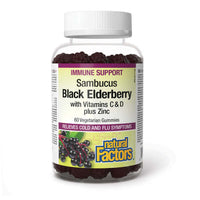 Thumbnail for Natural Factors Sambucus Black Elderberry with Vitamins C & D plus Zinc 60 Veg Gummies - Nutrition Plus