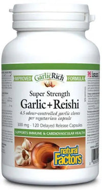 Thumbnail for Natural Factors Super Strength Garlic + Reishi 300 mg DR 120 Veg Capsules - Nutrition Plus