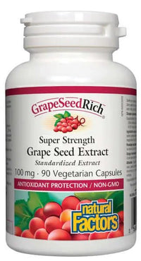 Thumbnail for Natural Factors Super Strength Grape Seed Extract 100mg 90 Capsules - Nutrition Plus
