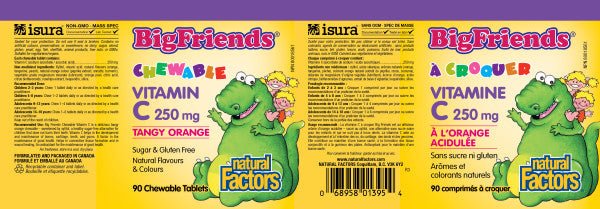 Natural Factors Vitamin C 250mg Big Friends 90 Tangy Orange Chewable Tablets - Nutrition Plus