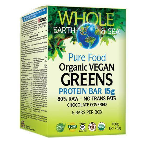 Natural Factors WES Organic Vegan Greens Protein Bar 6 X 75 Grams Bars - Nutrition Plus