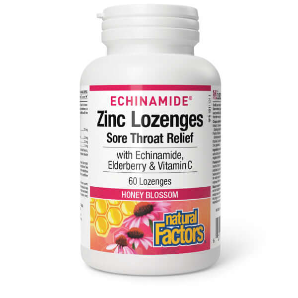 Natural Factors Zinc with Echinamide & Vitamin C, Honey 60 Lozenges - Nutrition Plus
