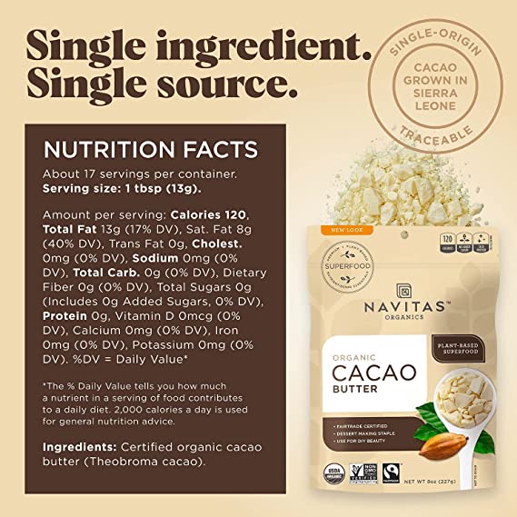 Navitas Organics Organic Cacao Butter 227 Grams - Nutrition Plus