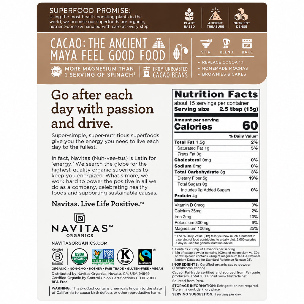Navitas Organics, Organic Cacao Powder - Nutrition Plus
