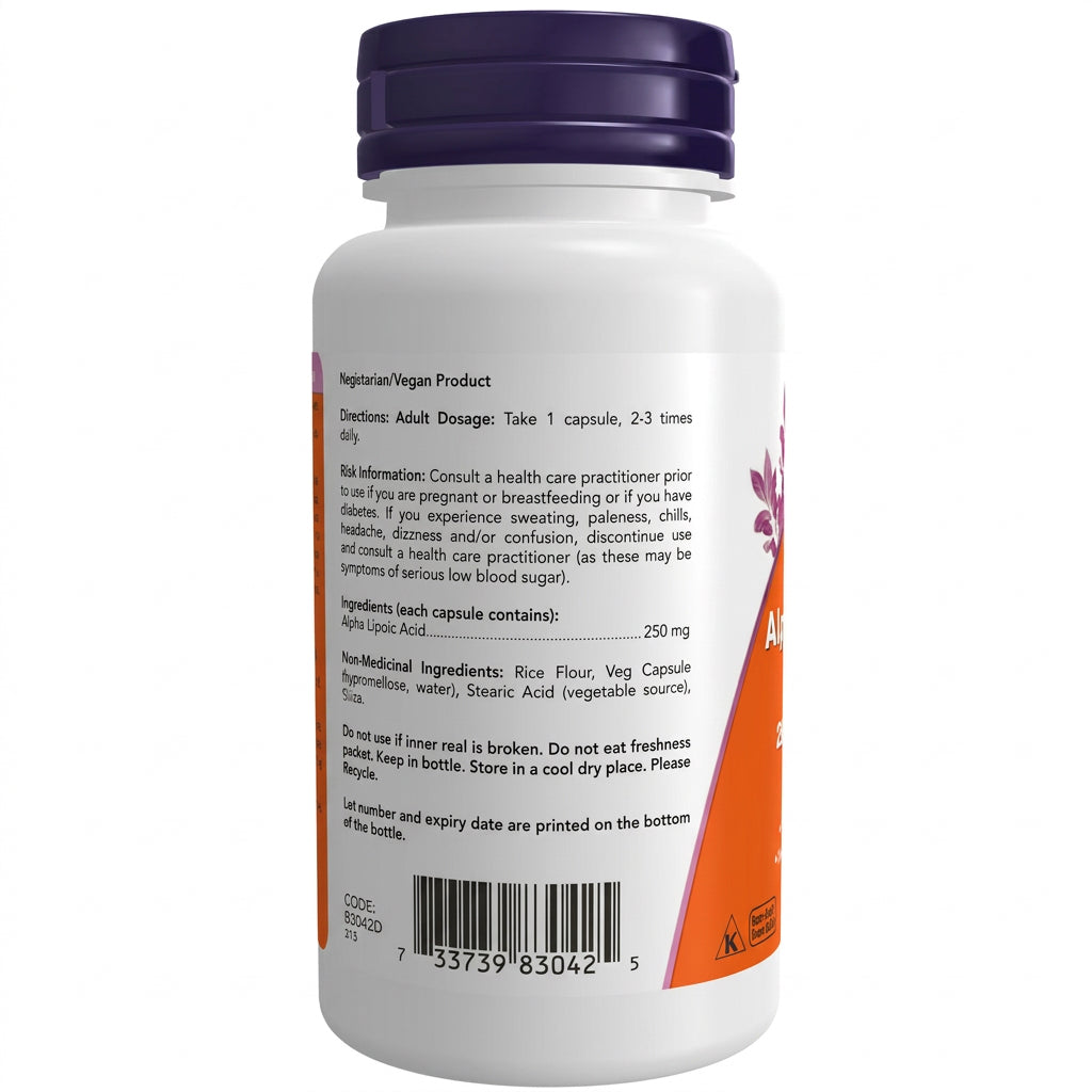 Now Alpha Lipoic Acid 250mg 60 Veg Capsules - Nutrition Plus