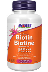 Thumbnail for Now Biotin 10,000 mcg 120 Veg Capsules - Nutrition Plus