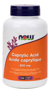 Thumbnail for Now Caprylic Acid 600 mg 100 Softgels - Nutrition Plus