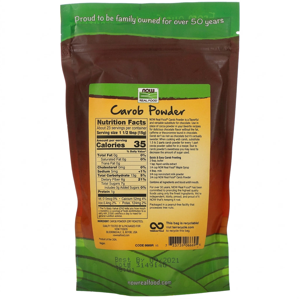 Now Carob Powder, Dry Roasted 12 oz (340 Grams) - Nutrition Plus