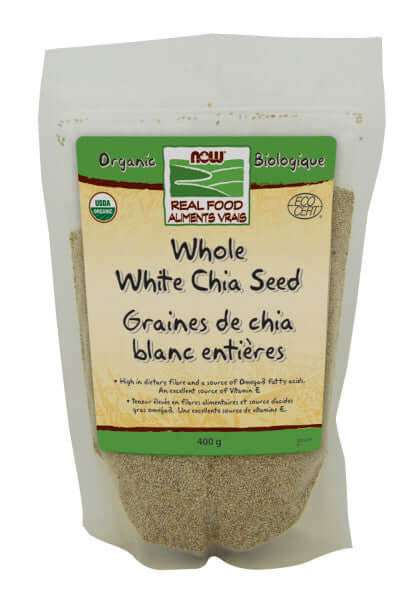 Now Chia Seeds Whole, White, Organic 400 Grams - Nutrition Plus