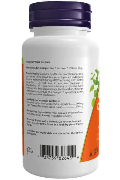 Now Chlorophyll 100 mg with Alfalfa 90 Veg Capsules - Nutrition Plus
