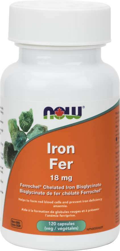 Now Iron Bisglycinate 18 mg 120 Veg Capsules - Nutrition Plus