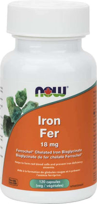 Thumbnail for Now Iron Bisglycinate 18 mg 120 Veg Capsules - Nutrition Plus