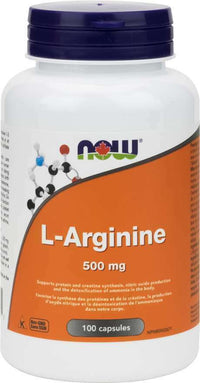 Thumbnail for Now L-Arginine 500 mg 100 Veg Capsules - Nutrition Plus
