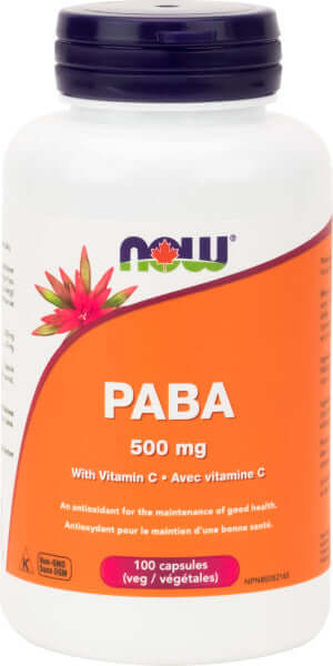 Now PABA 500 mg with Vitamin C 100 Veg Capsules - Nutrition Plus