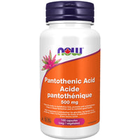 Thumbnail for Now Pantothenic Acid 500mg 100 Veg Capsules - Nutrition Plus