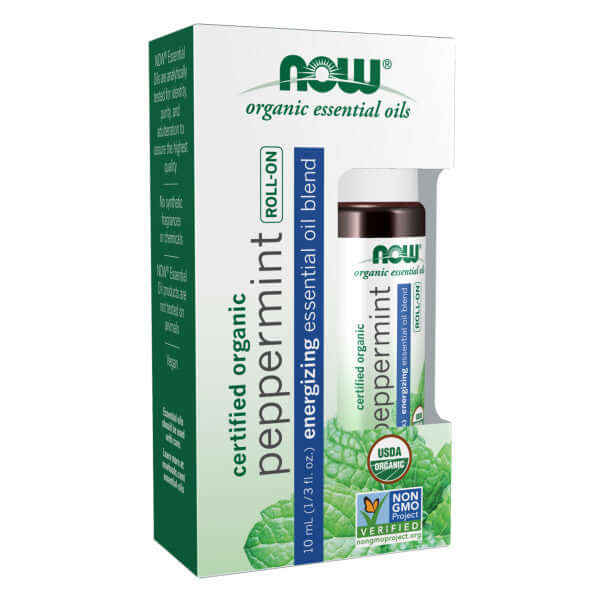Now Peppermint Essential Oil Blend, Organic Roll-On 10 mL - Nutrition Plus