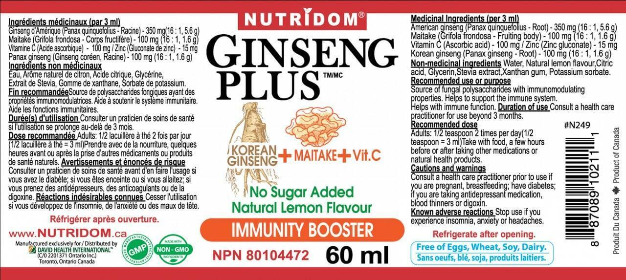 Nutridom Korean Ginseng Plus Immunity Booster 60mL - Nutrition Plus