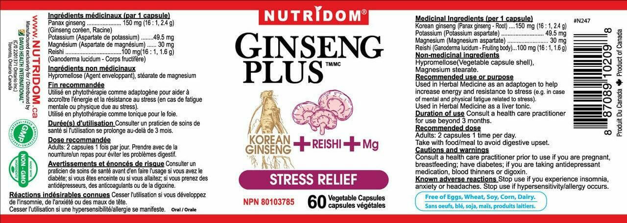 Nutridom Korean Ginseng Plus Stress Releif 60 Veg Capsules - Nutrition Plus