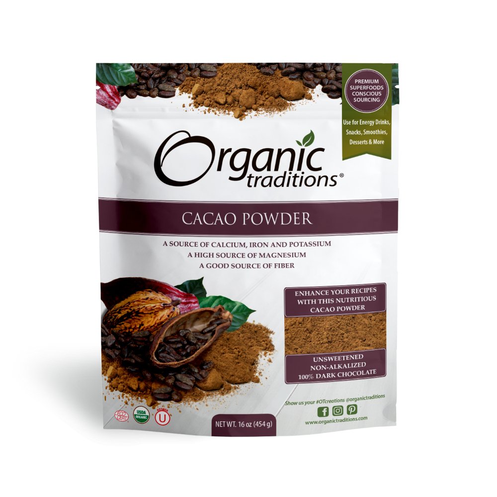 Organic Traditions Organic Cacao Powder 454 Grams - Nutrition Plus