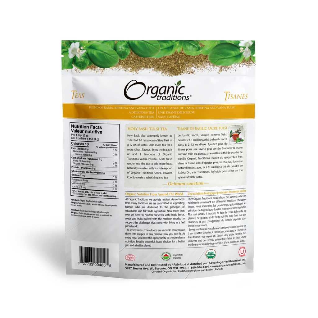 Organic Traditions Organic Holy Basil Tulsi Tea 200 Grams - Nutrition Plus
