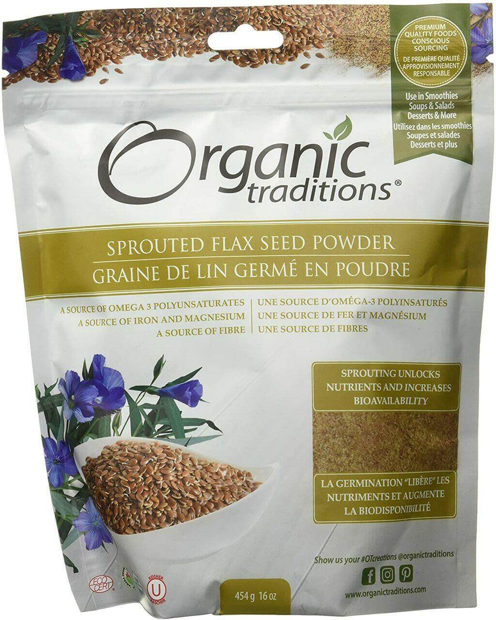 Organic Traditions Organic Sprouted Flax Seed Powder 454 Grams - Nutrition Plus