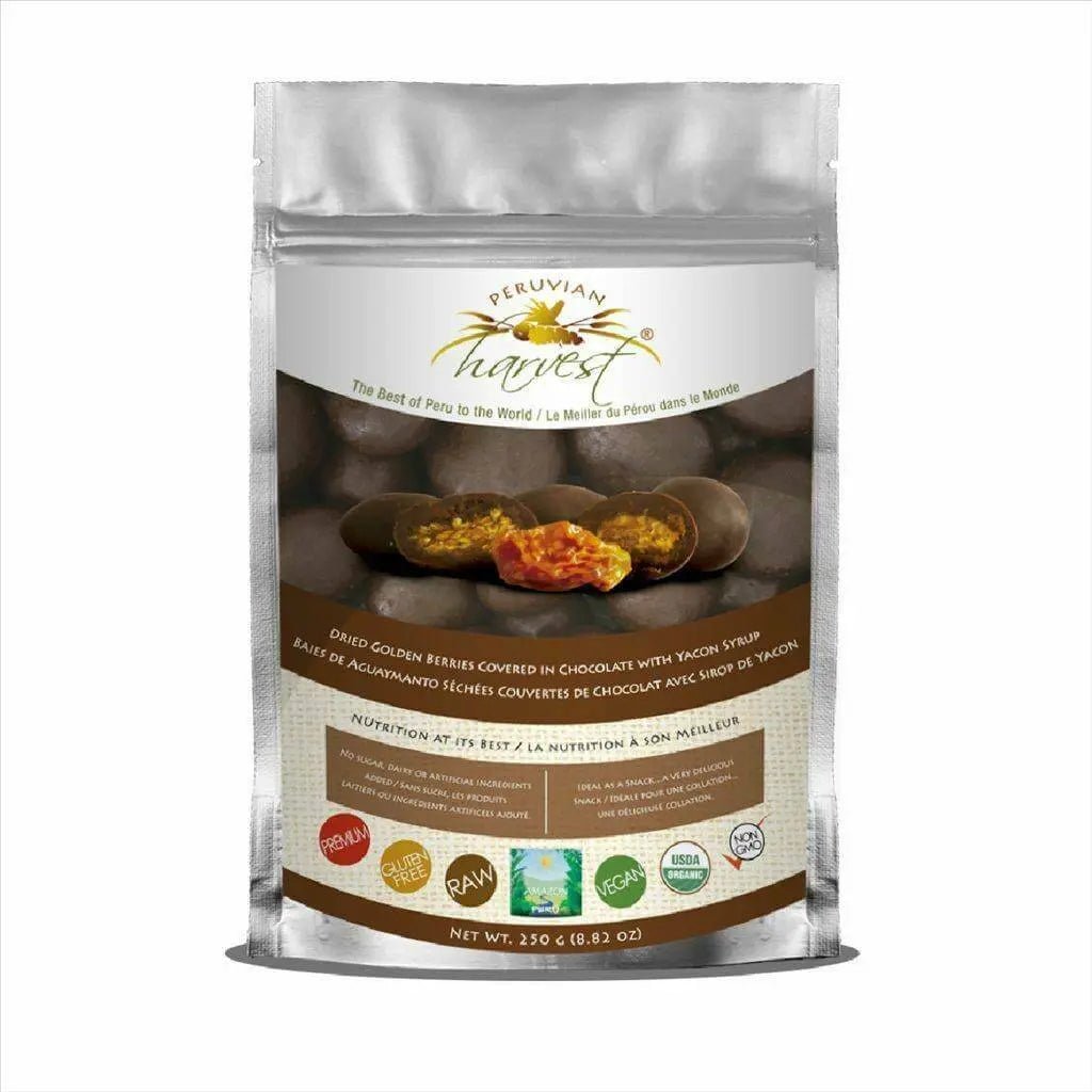 Peruvian Harvest Raw Chocolate Covered Golden Berries, with Yacon Syrup 250 Grams - Nutrition Plus