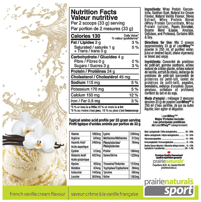 Prairie Naturals Lean Whey™ Protein Powder French Vanilla Cream 908 Grams - Nutrition Plus