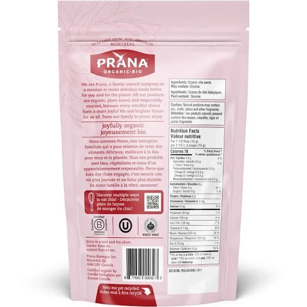 Prana Organic Chia Seeds Whole Black 300 Grams - Nutrition Plus